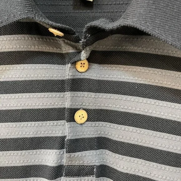 Tommy Bahama Polo Shirt Men’s Size Large Silk Blend Stripes Black and Gray - Picture 3 of 6